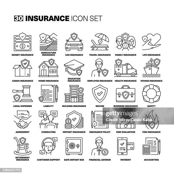 insurance line icons set - life insurance icons stock illustrations