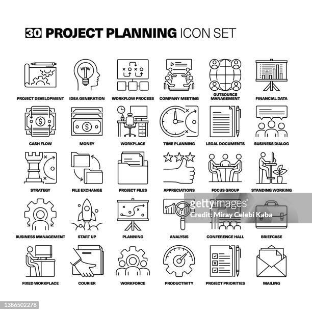 project planning line icons set - project management 幅插畫檔、美工圖案、卡通及圖標