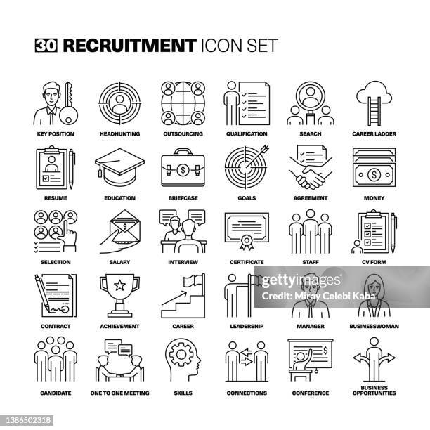 recruitment line icons set - schrumpfen stock-grafiken, -clipart, -cartoons und -symbole
