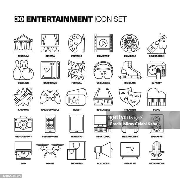 entertainment line icons set - virtual museum stock illustrations