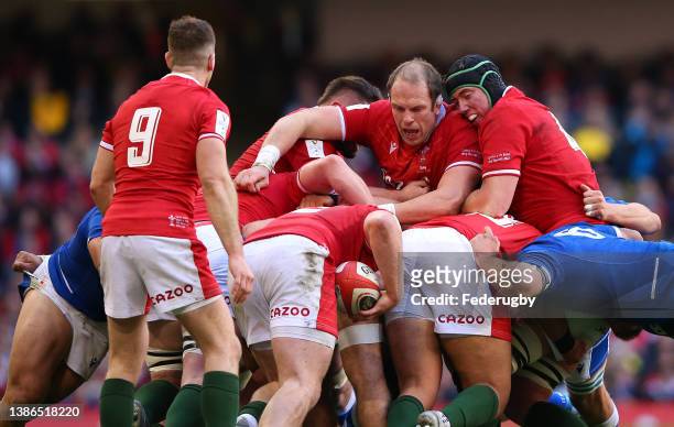 Alun Wyn Jones of Wales during the Six Nations Rugby match between Wales and Italy at Principality Stadium on March 19, 2022 in Cardiff, Wales.