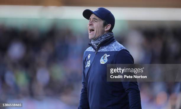 Bristol Rovers manager Joey Barton looks on during the Sky Bet League Two match between Northampton Town and Bristol Rovers at Sixfields on March 19,...
