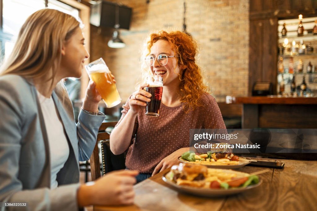 Female Friends having a beer