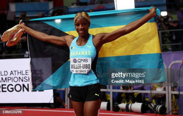 Shaunae Miller-Uibo of Bahamas BAH celebrates winning the Women's 400 Metres Final on Day Two of the World Athletics Indoor Championships Belgrade...