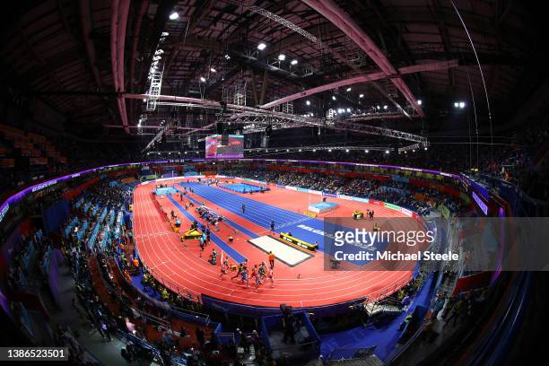 General view inside of the stadium during Day Two of the World Athletics Indoor Championships at Belgrade Arena on March 19, 2022 in Belgrade, Serbia.