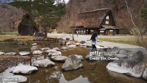 historic village of shirakawa-go in spring - shirakawa go stockfoto's en -beelden