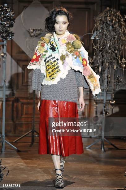 Model poses at the Creatures of the Wind fall 2012 presentation during Mercedes-Benz Fashion Week at the Desmond Tutu Center on February 9, 2012 in...