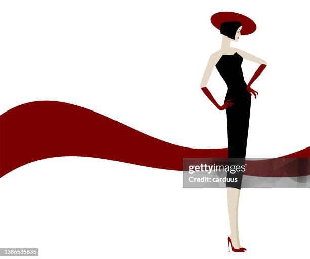 modische frau im cocktailkleid - frau gesicht sinnlich stock-grafiken, -clipart, -cartoons und -symbole