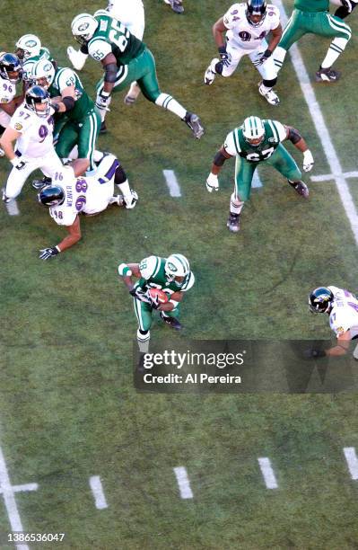 Running Back Curtis Martin is shown in action during the Baltimore Ravens vs New York Jets game at The Meadowlands on November 14, 2004 in East...