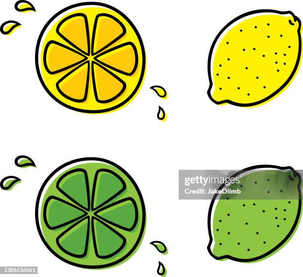 ilustrações, clipart, desenhos animados e ícones de doodles de limão e limão 2 - lemon and lime slice