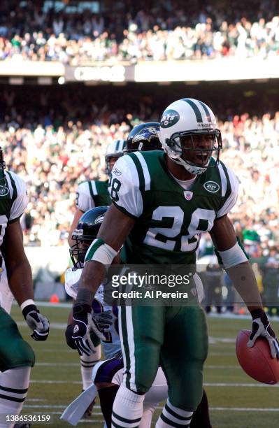 Running Back Curtis Martin is shown in action during the Baltimore Ravens vs New York Jets game at The Meadowlands on November 14, 2004 in East...