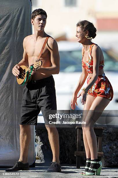 Portofino, ITALY Simone Nobili and Bianca Balti sighting on the set of a Dolce & Gabbana commercial on October 21, 2011 in Portofino, Italy.