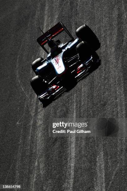 Lewis Hamilton of Great Britain and McLaren drives during day four of Formula One winter testing at the Circuito de Jerez on February 10, 2012 in...