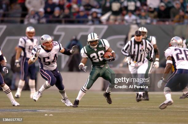 Running Back Curtis Martin of the New York Jets is shown in action during the New England Patriots vs New York Jets game at The Meadowlands on...