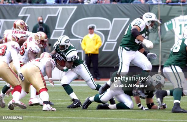 Running Back Curtis Martin of the New York Jets is shown in action during the San Francisco 49ers vs New York Jets game at The Meadowlands on October...