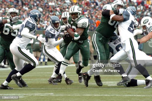 Running Back Curtis Martin of the New York Jets is shown in action during the Seattle Seahawks vs New York Jets game at The Meadowlands on December...