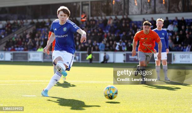 James Berry-McNally of Macclesfield scores their side's second goal from the penalty spot during the North West Counties Football League match...