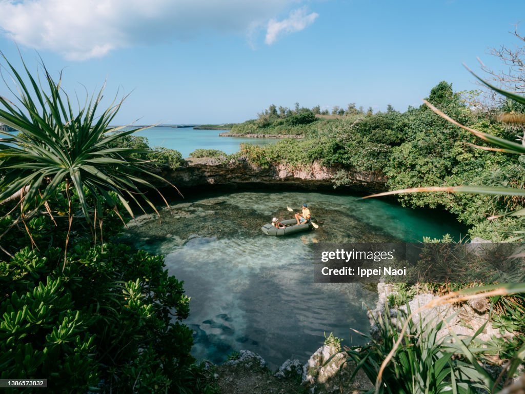 Sea cave hole kayaking, Miyako Island, Okinawa, Japan