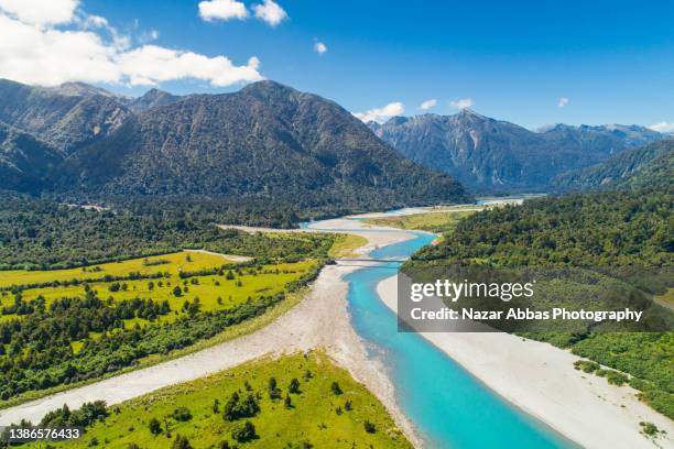 drone view of dramatic landscape scenery. - mountain river stock pictures, royalty-free photos & images