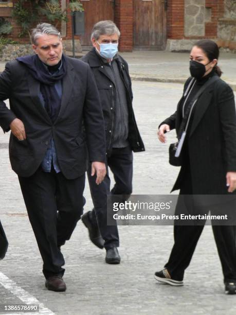 Monserrat Caballe and Bernabe Marti Caballe, children of the late Bernabe Marti, and Daniel Faidella on their arrival at the mortuary on March 19 in...