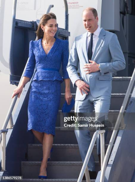 Catherine, Duchess of Cambridge and Prince William, Duke of Cambridge arrive at Philip S. W Goldson International Airport to start their Royal Tour...