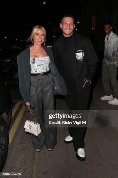 Gabby Allen and Brandon Myers seen on a night out at Coya restaurant in Mayfair celebrating a friend's birthday on March 19, 2022 in London, England.