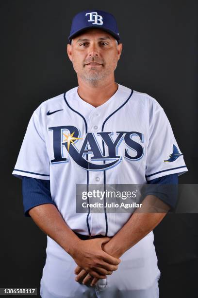 Manager Kevin Cash of the Tampa Bay Rays poses for a picture during the 2022 Photo Day at Charlotte Sports Park on March 17, 2022 in Port Charlotte,...