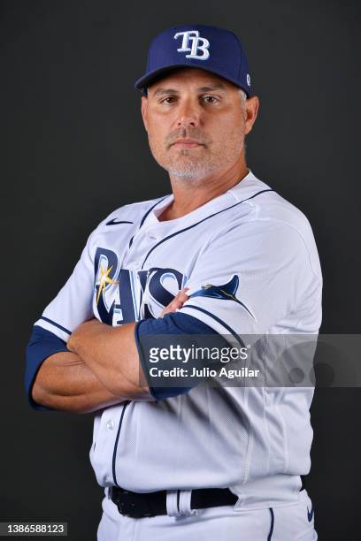 Manager Kevin Cash of the Tampa Bay Rays poses for a picture during the 2022 Photo Day at Charlotte Sports Park on March 17, 2022 in Port Charlotte,...