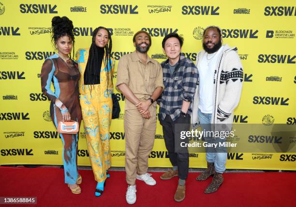 Zazie Beetz, Stefani Robinson, Donald Glover, Hiro Murai and Stephen Glover attend the premiere of "Atlanta" during day 9 of the 2022 SXSW Conference...