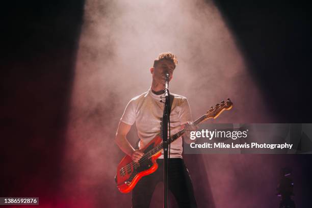 Mike Kerr of Royal Blood performs on stage for the first live music show at the newly opened Swansea Arena on March 19, 2022 in Swansea, Wales.