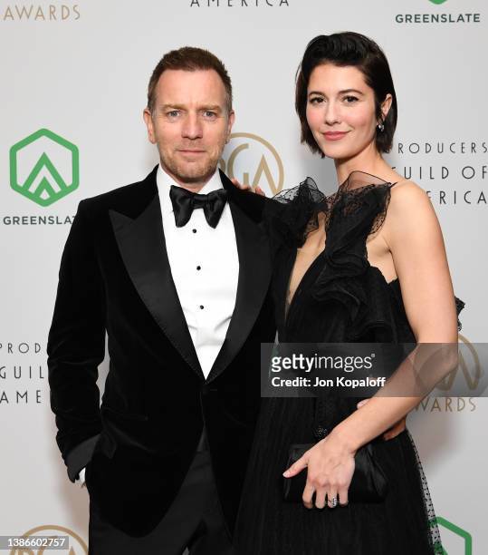 Ewan McGregor and Mary Elizabeth Winstead attend The 33rd Producers Guild Awards Supported By GreenSlate at Fairmont Century Plaza on March 19, 2022...