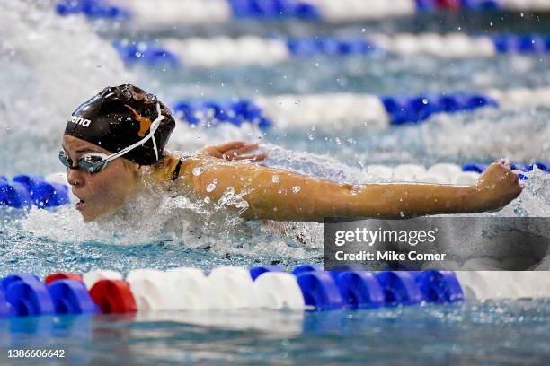 Emma Sticklen of the Texas Longhorns competes in the 200 Yard Butterfly during the Division I Women’s Swimming & Diving Championships held at the...