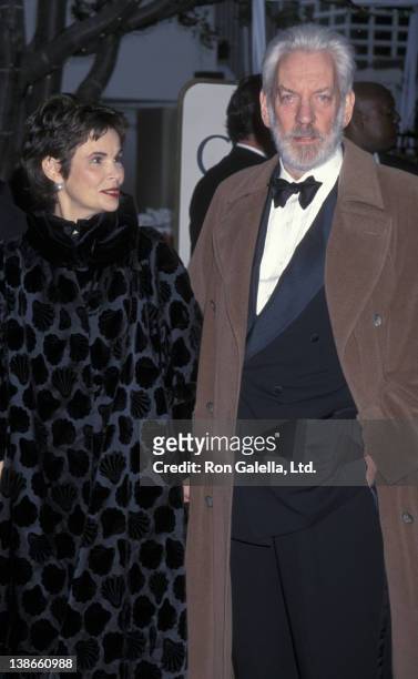 Francine Racette and Donald Sutherland attend 56th Annual Golden Globe Awards on January 24, 1999 at the Beverly Hilton Hotel in Beverly Hills,...
