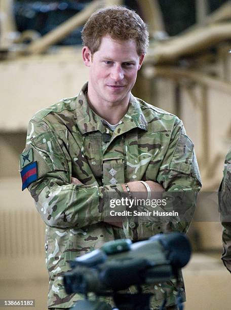 Prince Harry visits RAF Honington on February 10, 2012 in Honington, England. The Prince met Afghanistan veterans and was shown new equipment such as...