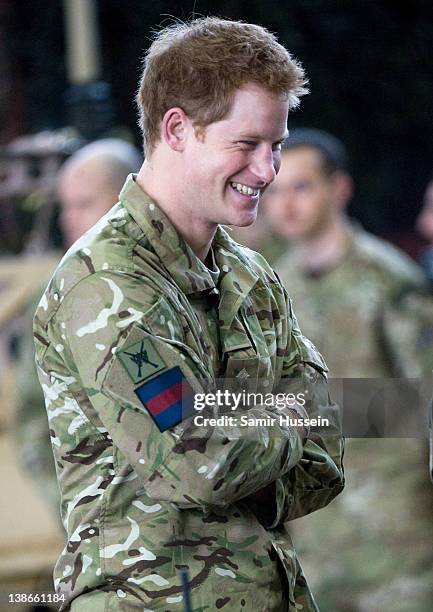 Prince Harry visits RAF Honington on February 10, 2012 in Honington, England. The Prince met Afghanistan veterans and was shown new equipment such as...