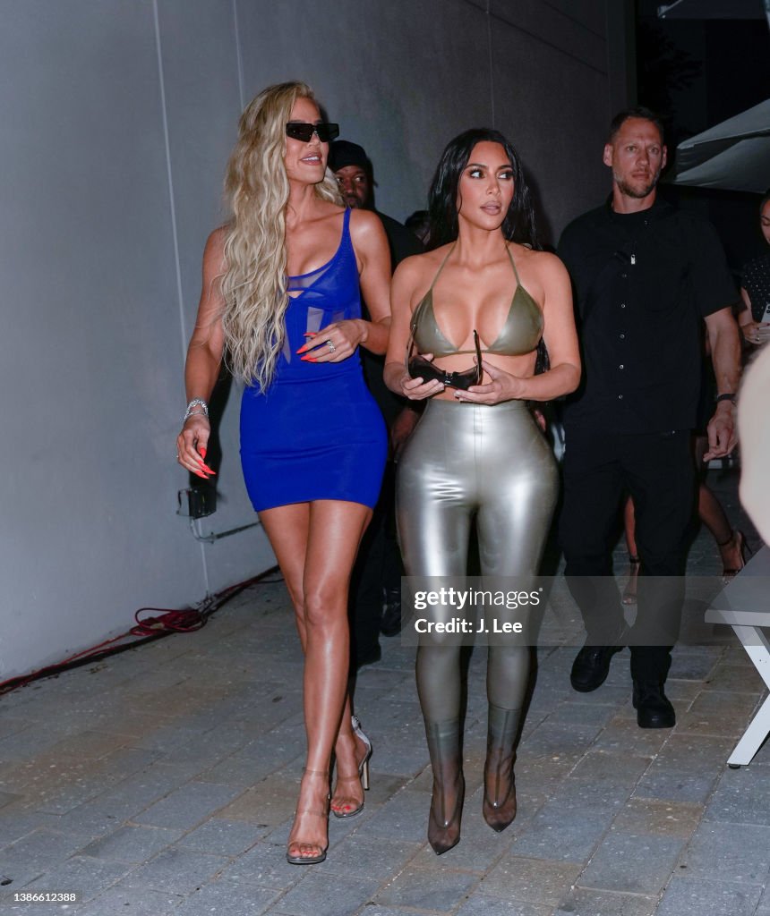 Kim Kardashian and Khloe Kardashian visit the SKIMS SWIM Miami pop