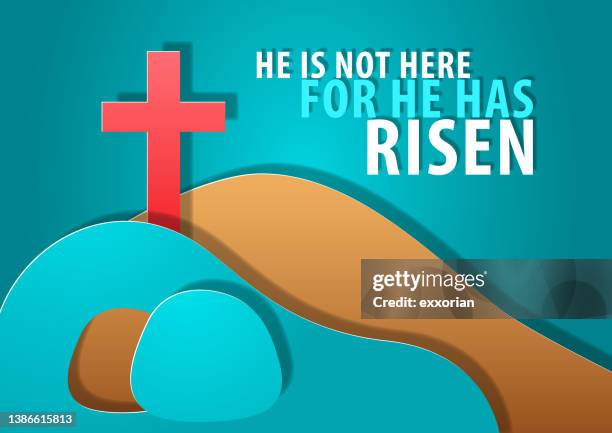 tomb of jesus and cross - easter sunday stock illustrations