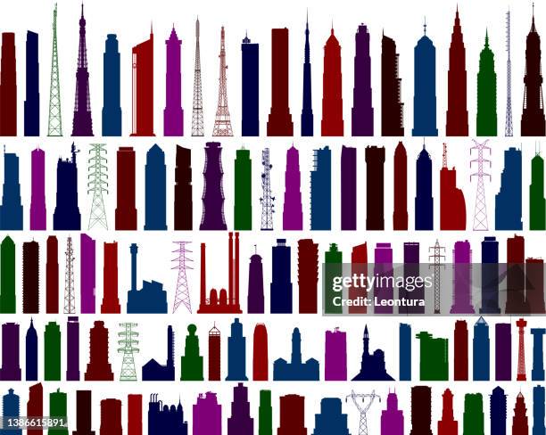 gebäude und silhouetten - skyscraper stock-grafiken, -clipart, -cartoons und -symbole