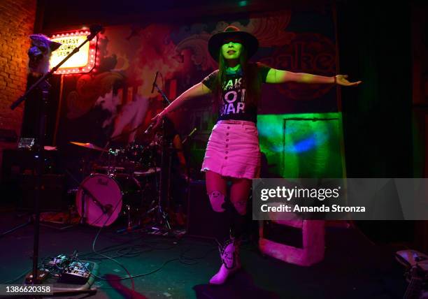 Carley Wolf of The Ghost Wolves performs onstage at the Sounds From Ukraine SXSW Music Festival Showcase during 2022 SXSW Conference and Festivals at...