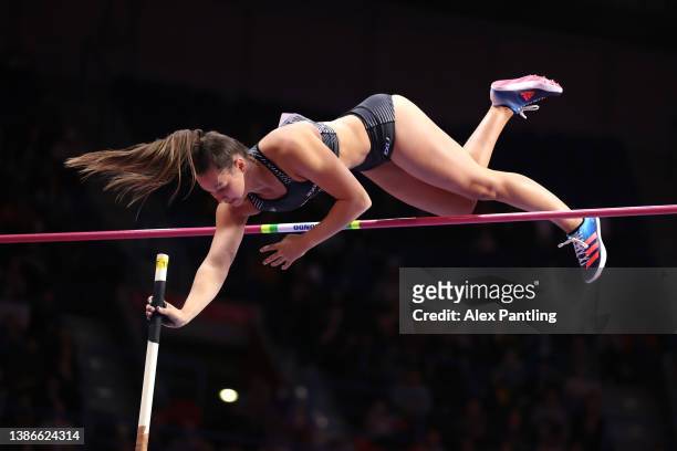 Olivia McTaggart of New Zealand competes during the Women's Pole Vault Final during day two of the World Athletics Indoor Championships at Belgrade...