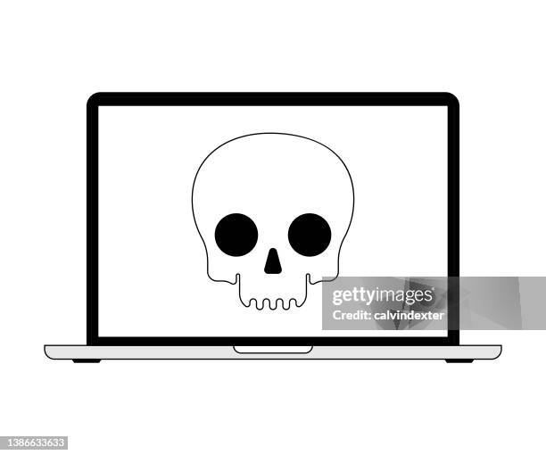 laptop computer skull on screen - cracker isolated stock illustrations