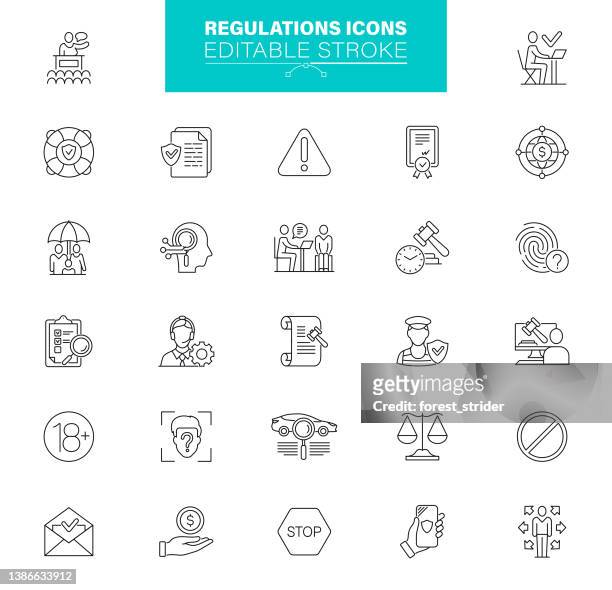 regulation icons editable stroke - evidence bag stock illustrations