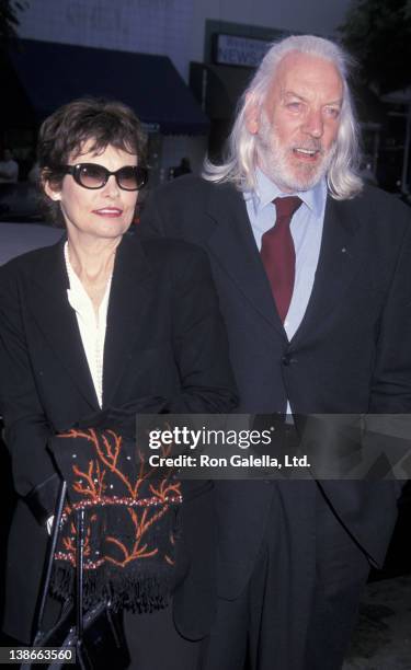 Francine Racette and Donald Sutherland attend the premiere of "Final Fantasy - The Spirits Within" on July 2, 2001 at Mann Bruin Theater in Westwood,...