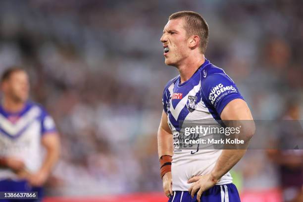 Jack Hetherington of the Bulldogs looks dejected during the round two NRL match between the Canterbury Bulldogs and the Brisbane Broncos at Accor...