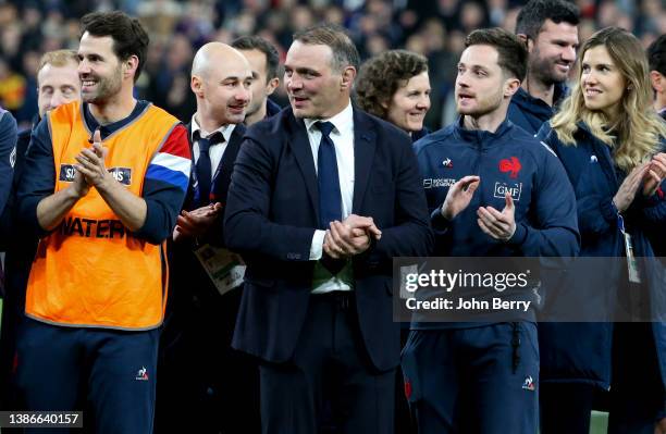 General manager of France Raphael Ibanez celebrates winning the Grand Slam following the Guiness Six Nations Rugby match between France and England...