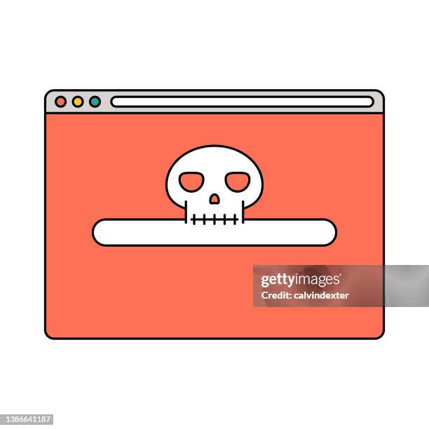 human skull on a web browser computer crime design idea - ransomware stock illustrations