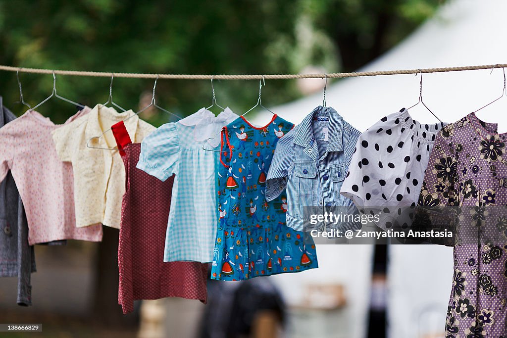 Laundry drying on washing line