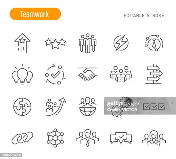 teamwork icon - line series - attending icon stock illustrations