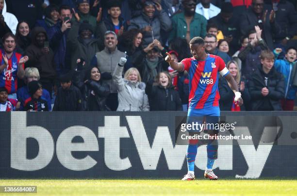 Marc Guehi of Crystal Palace celebrates after scoring their side's first goal during the Emirates FA Cup Quarter Final match between Crystal Palace...