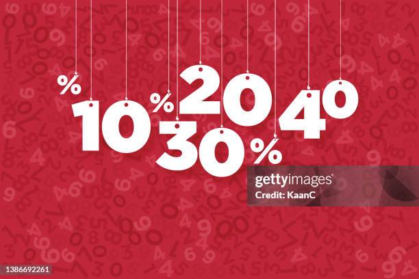 bildbanksillustrationer, clip art samt tecknat material och ikoner med number and percent signs hanging on the ropes on colorful abstract background. vector. stock illustration - store stock illustrations